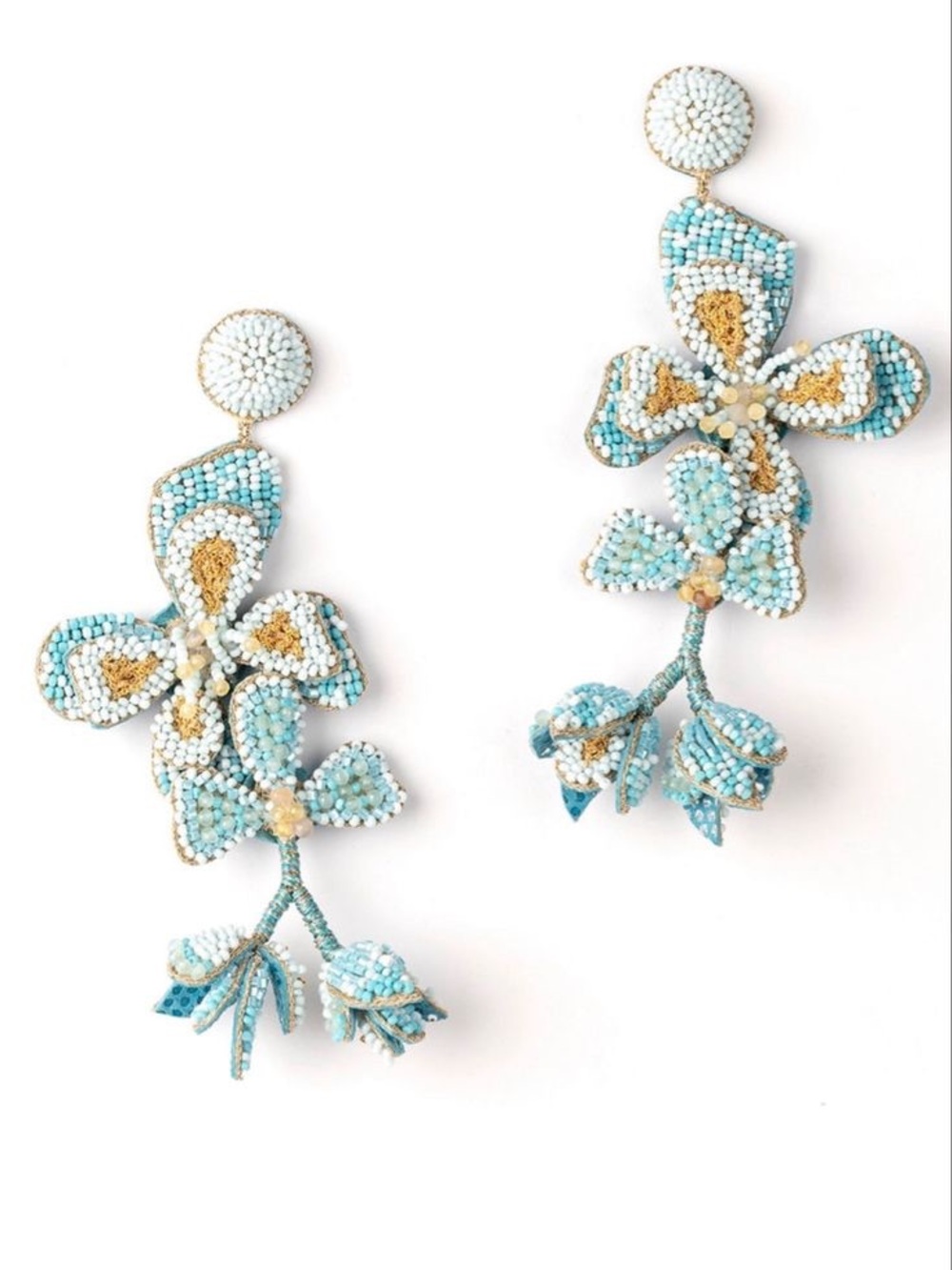 Deepa Gurnani Beaded Floral Drop Earrings in Light Blue